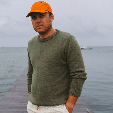 Cotton Crewneck Sweater in Green