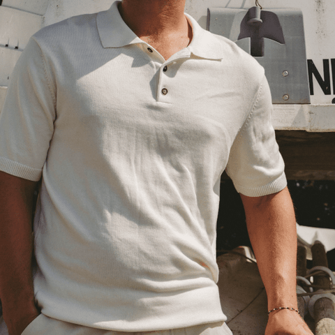 Cotton Knit Polo Shirt in Cream