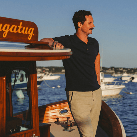 Cotton Knit Polo Shirt in Navy