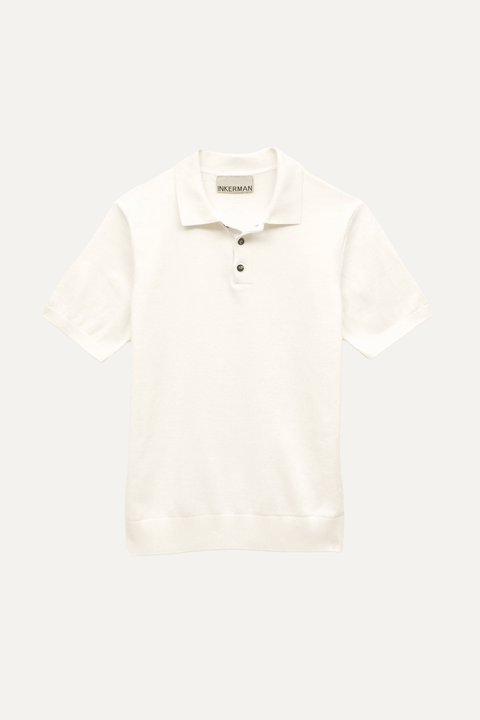 Cream cotton knit polo on a white background - Inkerman NYC