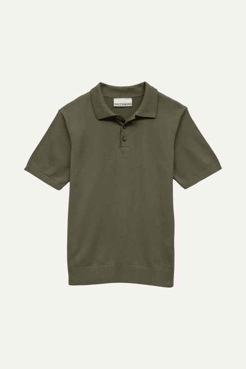 Green cotton knit polo against a white background - Inkerman NYC