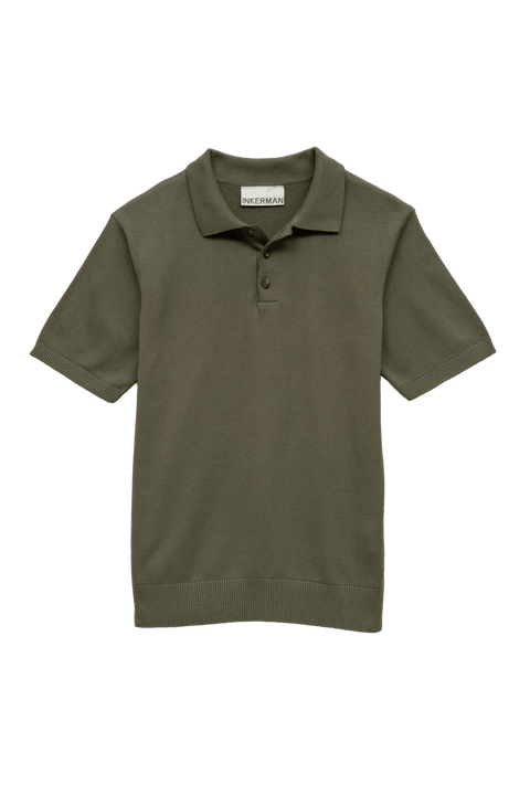 Cotton Knit Polo Shirt in Green