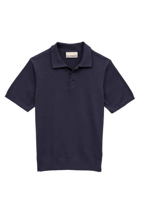 Cotton Knit Polo Shirt in Navy
