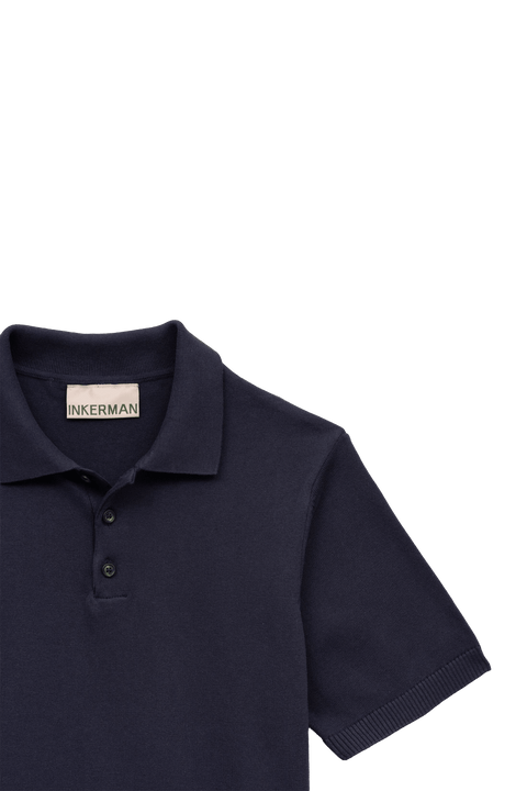 Cotton Knit Polo Shirt in Navy