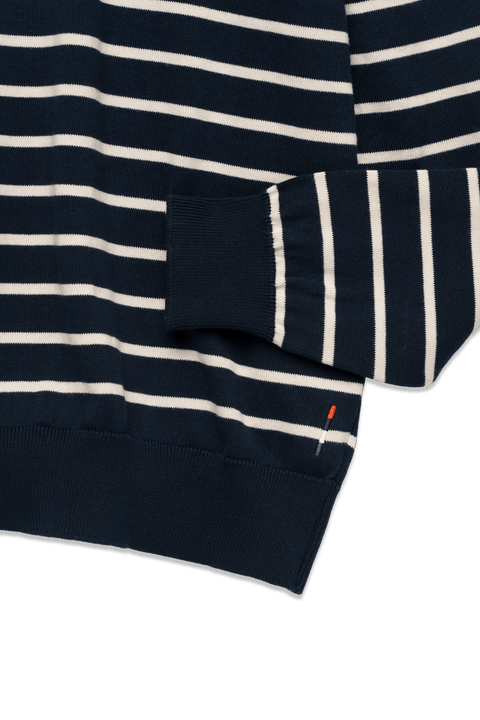 Long Sleeve Knit Polo in Navy Stripe