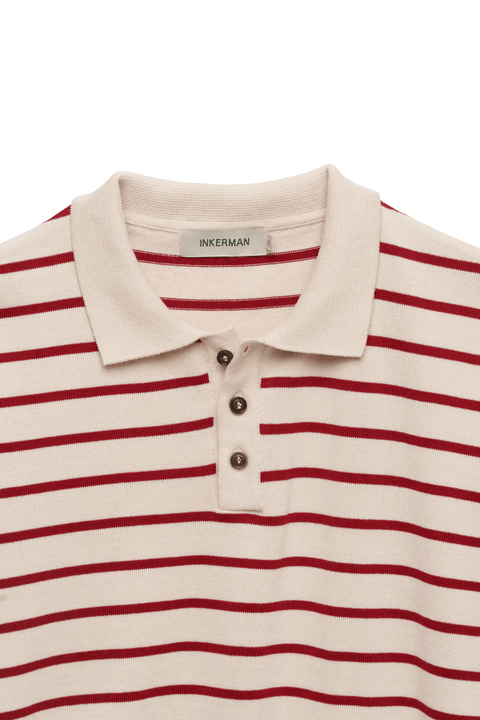 Long Sleeve Knit Polo in Red Stripe