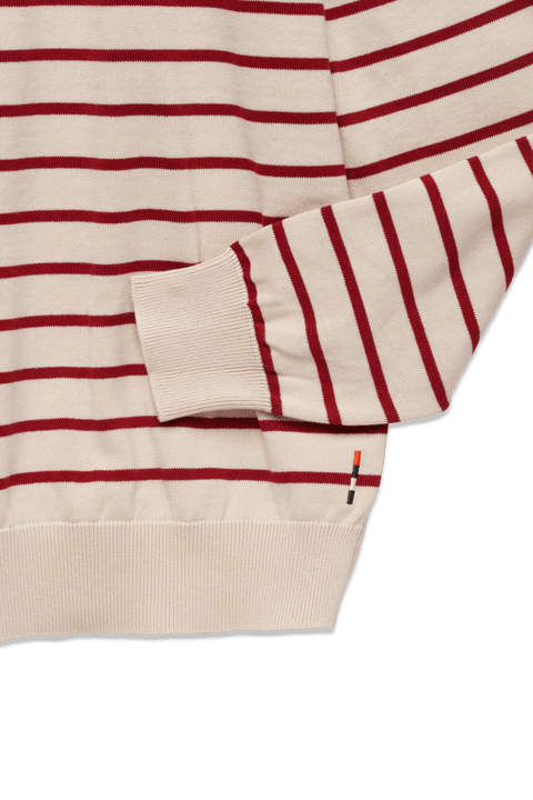 Long Sleeve Knit Polo in Red Stripe
