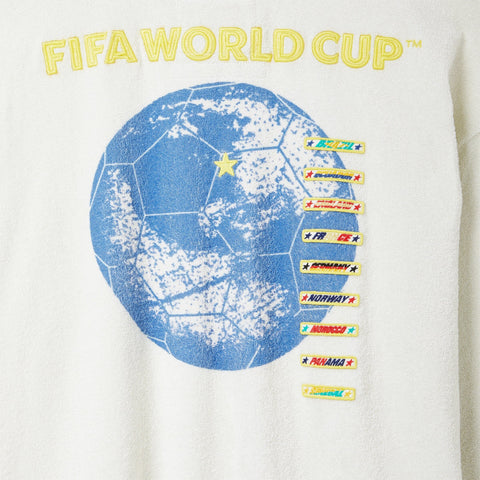 FIFA World Cup shirt with a blue world map and country names on a white background