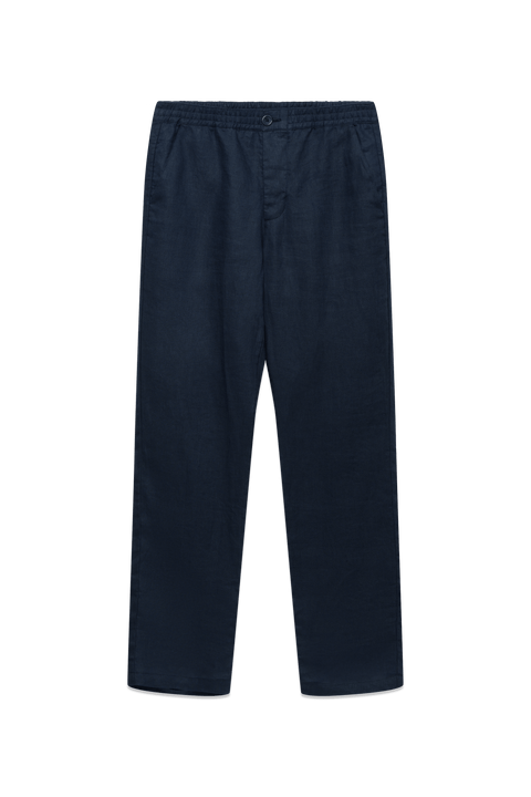 Drawstring Linen Pocket Trousers in Navy