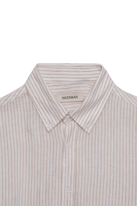 The Linen Shirt in Tan Stripe