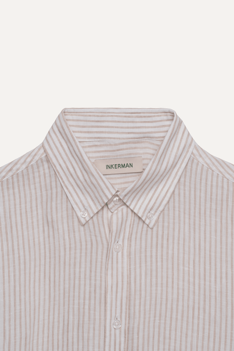 The Linen Shirt in Tan Stripe