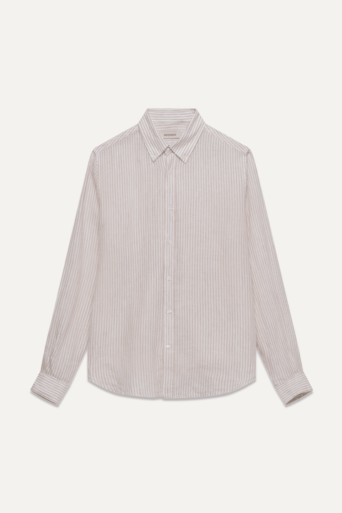 The Linen Shirt in Tan Stripe