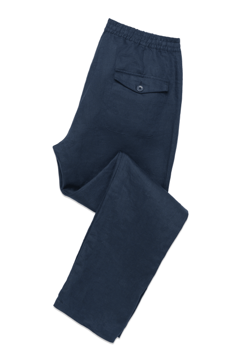 Drawstring Linen Pocket Trousers in Navy