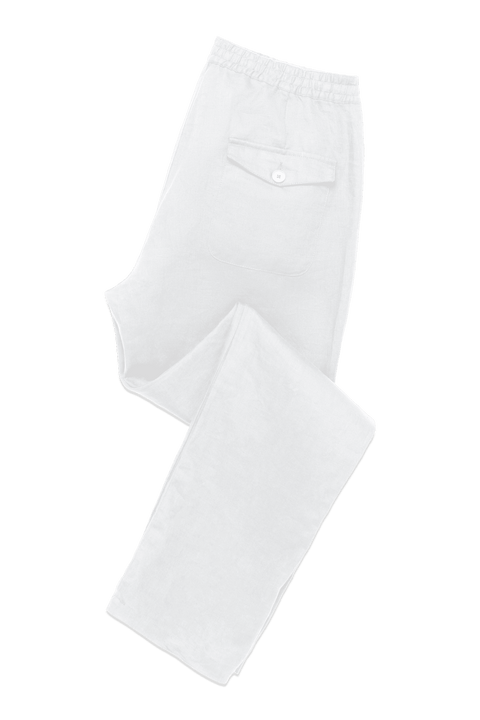 Drawstring Linen Pocket Trousers in White
