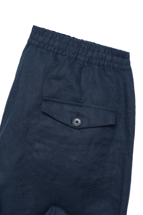 Drawstring Linen Pocket Trousers in Navy