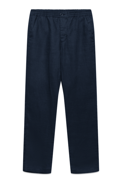 Drawstring Linen Pocket Trousers in Navy