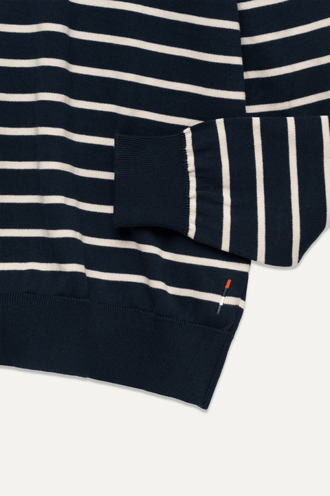 Long Sleeve Knit Polo in Navy Stripe
