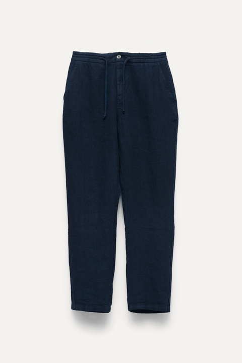 Drawstring Linen Trousers in Navy