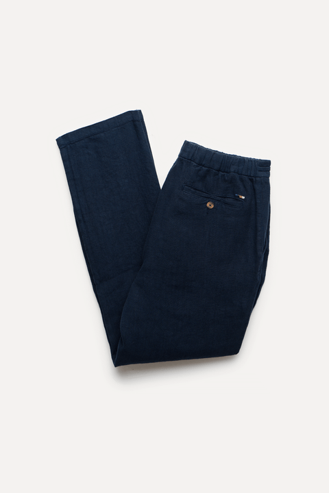 Drawstring Linen Trousers in Navy