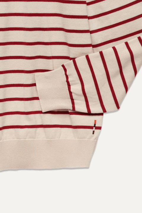 Long Sleeve Knit Polo in Red Stripe