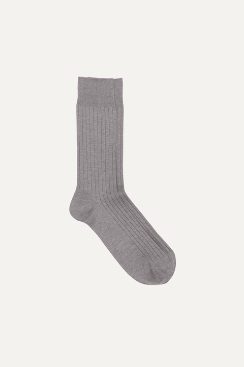 Grey ribbed cotton sock against a white background - Inkerman NYC