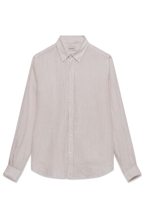 The Linen Shirt in Tan Stripe