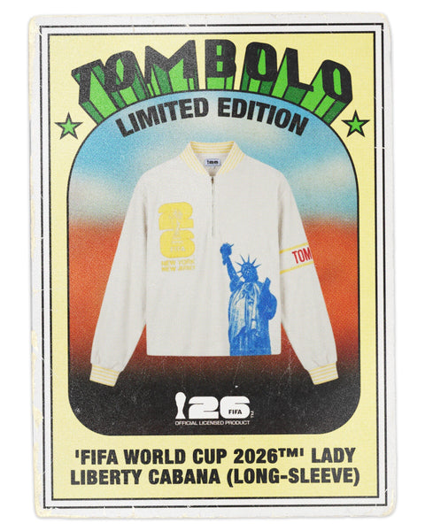 Tombold limited edition long-sleeve shirt with Statue of Liberty design on a colorful label.