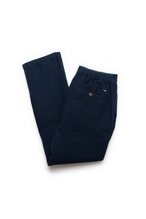 Drawstring Linen Trousers in Navy